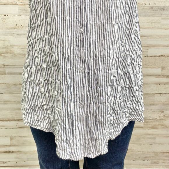 Anthro Drew Striped Top Womens Size S Blue Gray Crinkle Front Knit Back - Picture 5 of 15